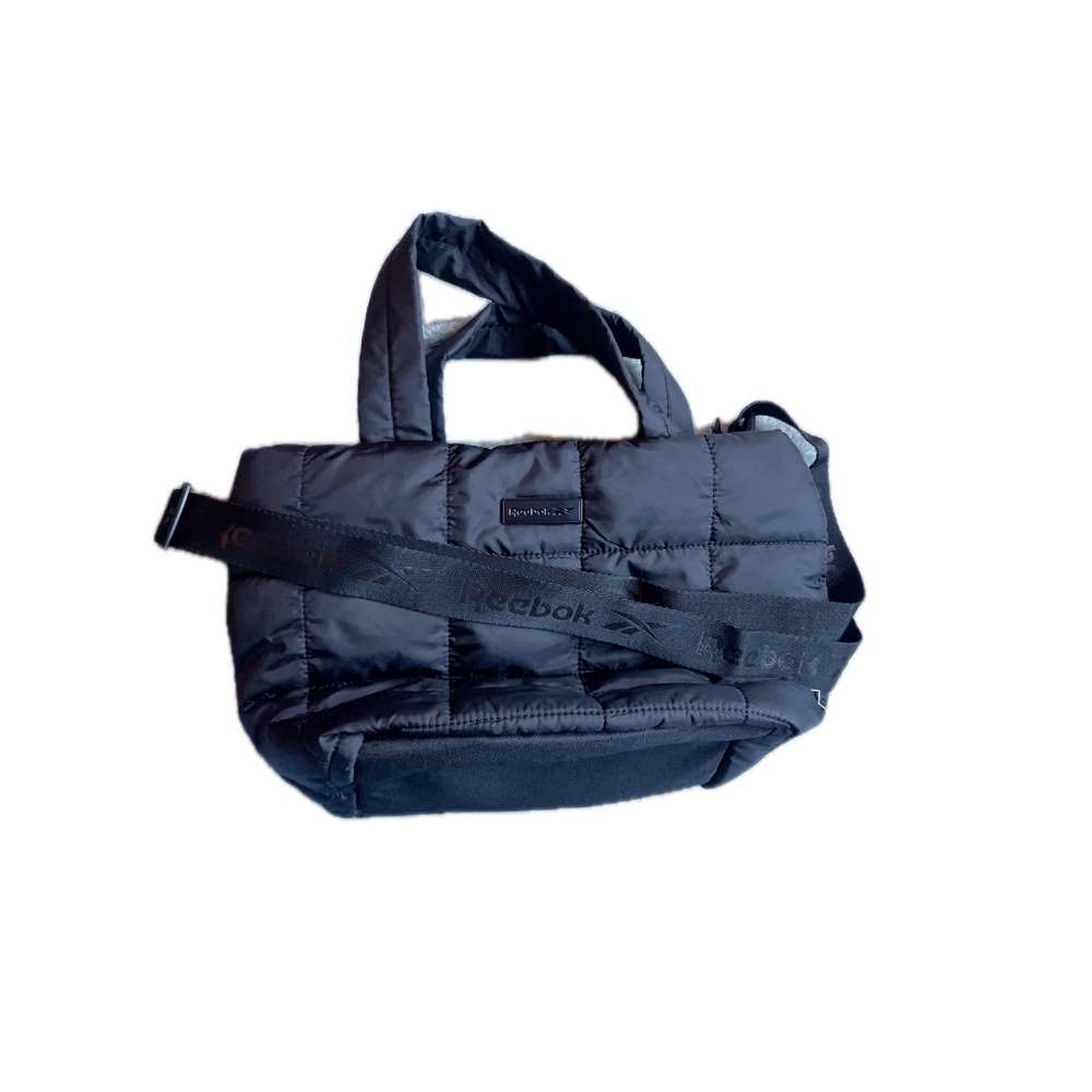 Reebok Puffer Mini Tote Bag Womens Small Black Excellent Quilted Crossbody Strap
